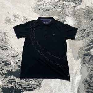 Split Polo Shirt Mens Large Black Purple Embroidered Skate Skateboarding Y2K